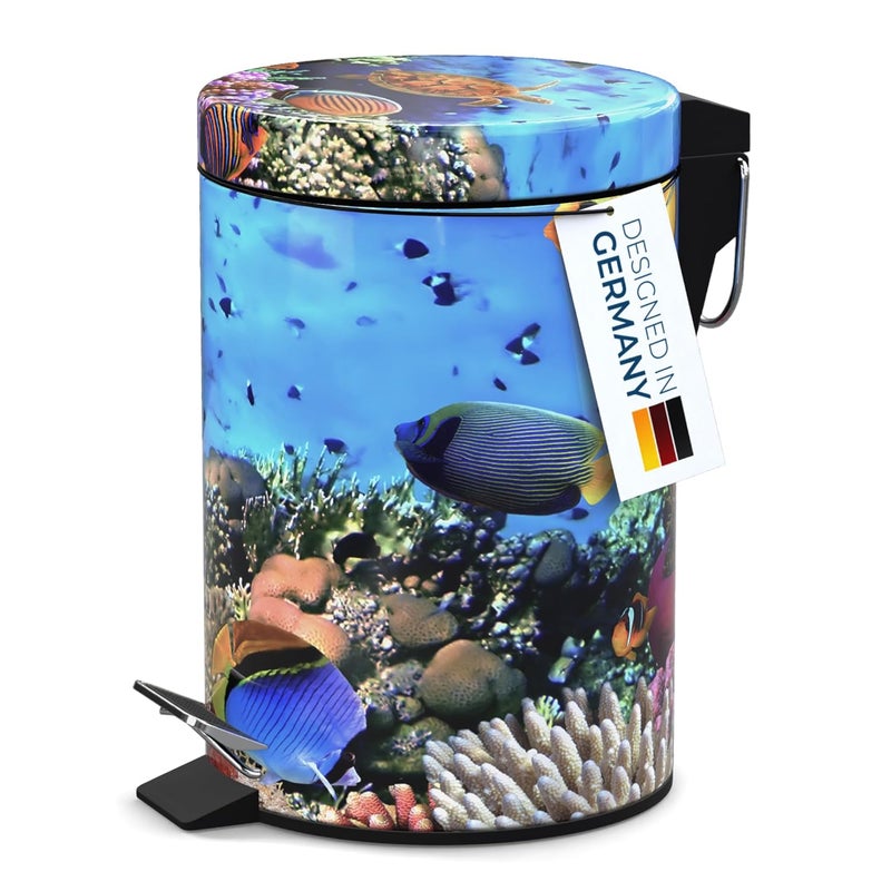 Sanilo Small Bathroom Trash Can with Lid [1.3 Gallon] - Lidded Tiny Trashcan for Garbage - Mini Metal Bin with Soft Closing Mechanism - Bath Room Accessoire Wastebin with Inner Bucket (Ocean) - Image 2